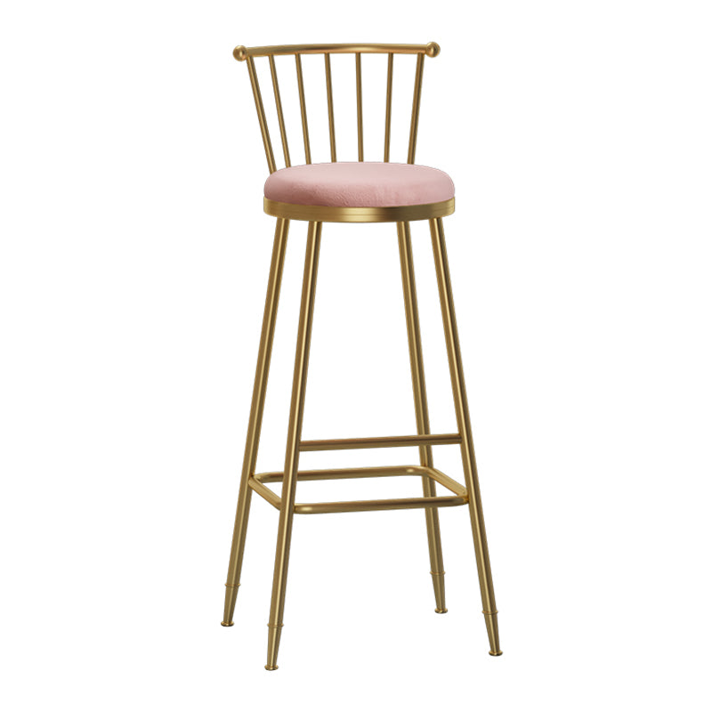Glam Barhocker ohne Armlehnen, Barhocker aus Stahl für den Milchteeladen mit Samtkissen