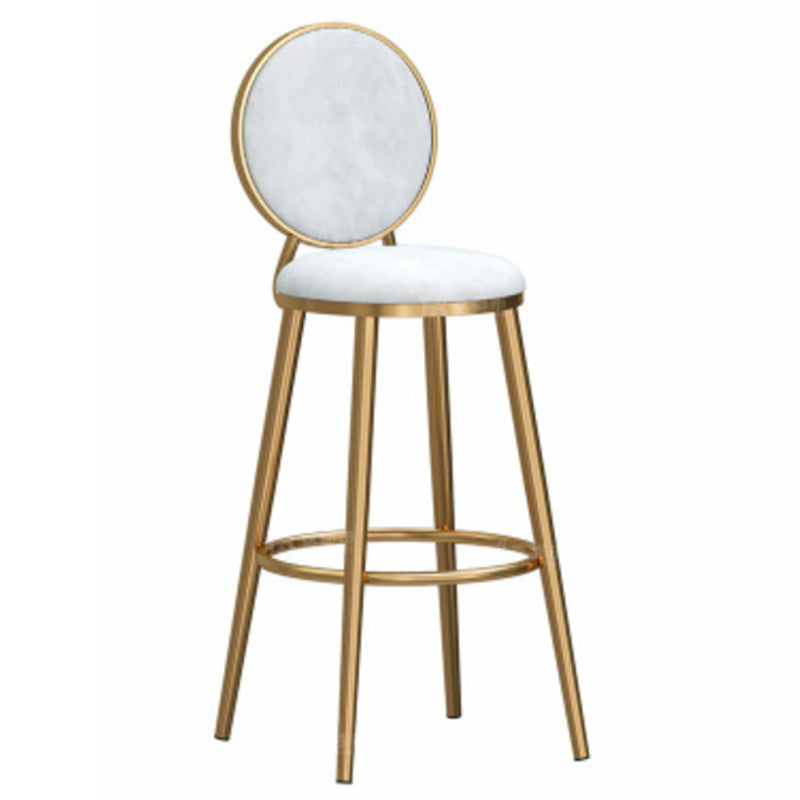 Taburete de bar sin brazos con respaldo Glam, taburete de bar de hierro para cafetería con cojín de terciopelo y pedal