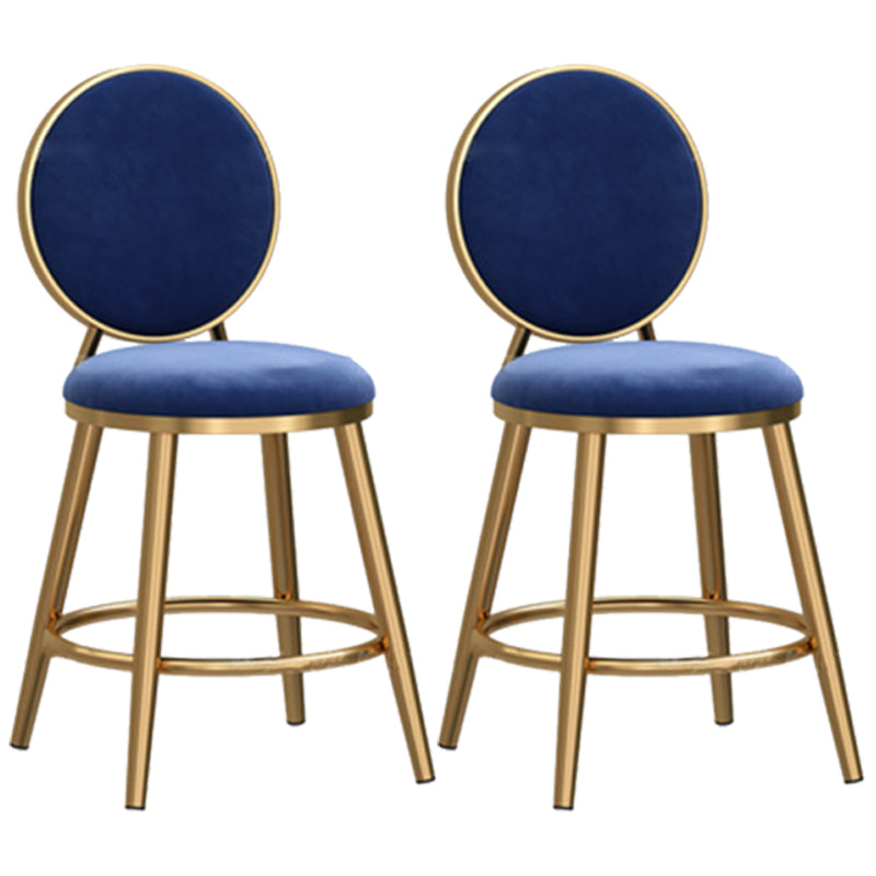 Taburete de bar sin brazos con respaldo Glam, taburete de bar de hierro para cafetería con cojín de terciopelo y pedal