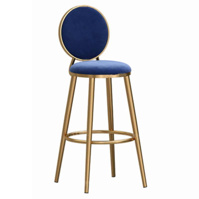 Taburete de bar sin brazos con respaldo Glam, taburete de bar de hierro para cafetería con cojín de terciopelo y pedal