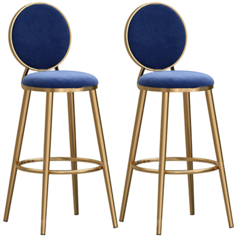 Taburete de bar sin brazos con respaldo Glam, taburete de bar de hierro para cafetería con cojín de terciopelo y pedal