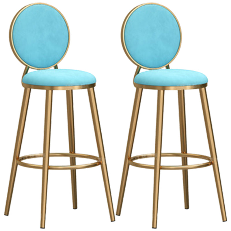 Taburete de bar sin brazos con respaldo Glam, taburete de bar de hierro para cafetería con cojín de terciopelo y pedal