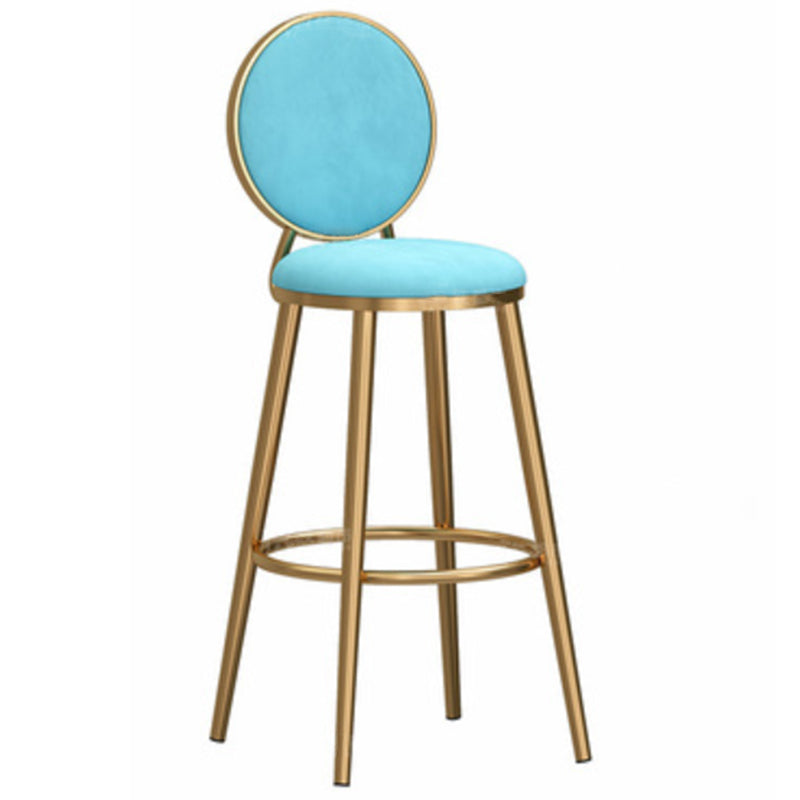 Taburete de bar sin brazos con respaldo Glam, taburete de bar de hierro para cafetería con cojín de terciopelo y pedal