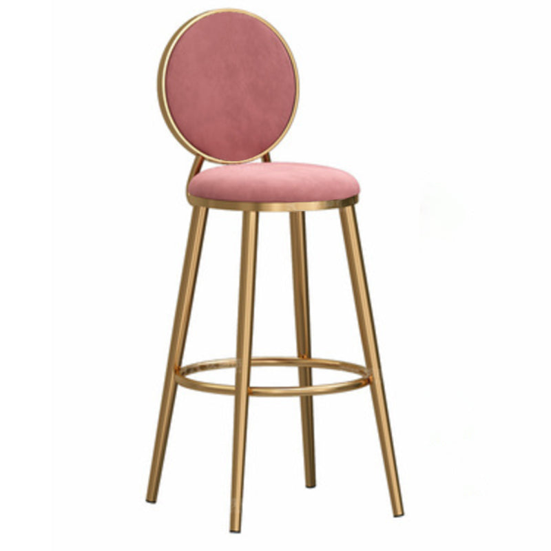 Taburete de bar sin brazos con respaldo Glam, taburete de bar de hierro para cafetería con cojín de terciopelo y pedal