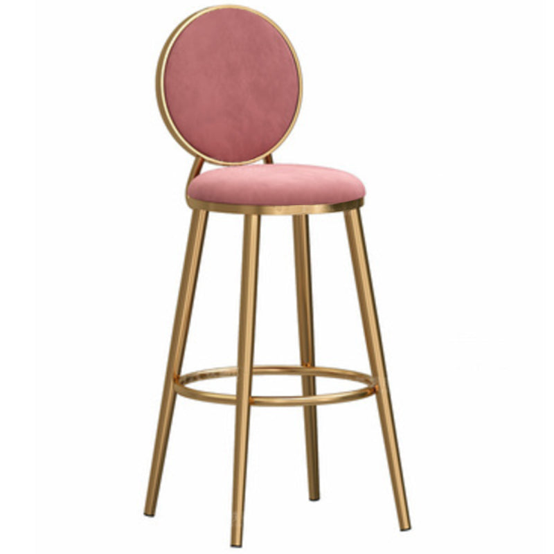 Taburete de bar sin brazos con respaldo Glam, taburete de bar de hierro para cafetería con cojín de terciopelo y pedal
