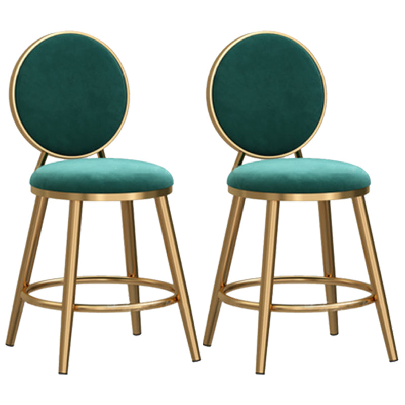 Taburete de bar sin brazos con respaldo Glam, taburete de bar de hierro para cafetería con cojín de terciopelo y pedal