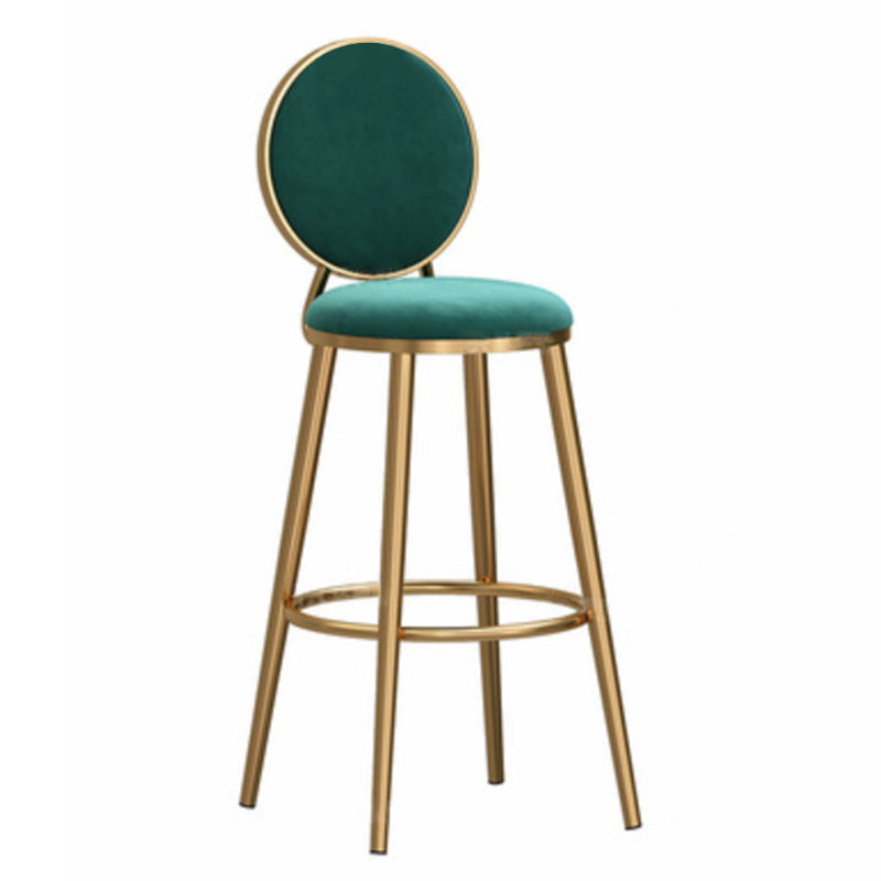 Taburete de bar sin brazos con respaldo Glam, taburete de bar de hierro para cafetería con cojín de terciopelo y pedal