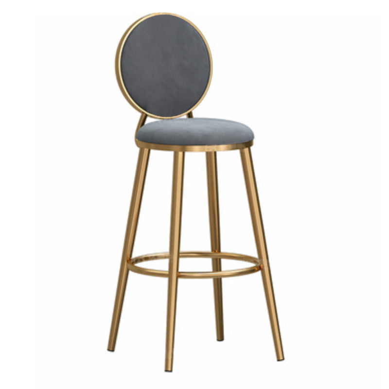 Taburete de bar sin brazos con respaldo Glam, taburete de bar de hierro para cafetería con cojín de terciopelo y pedal