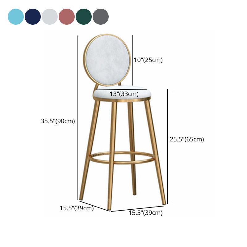 Taburete de bar sin brazos con respaldo Glam, taburete de bar de hierro para cafetería con cojín de terciopelo y pedal