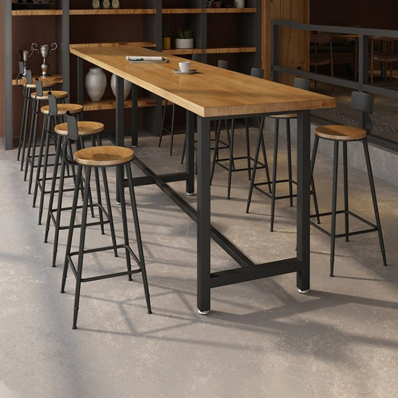 Modern Brown Wood Bistro Table with Rectangle Table Top Black Trestle Table 42'' H