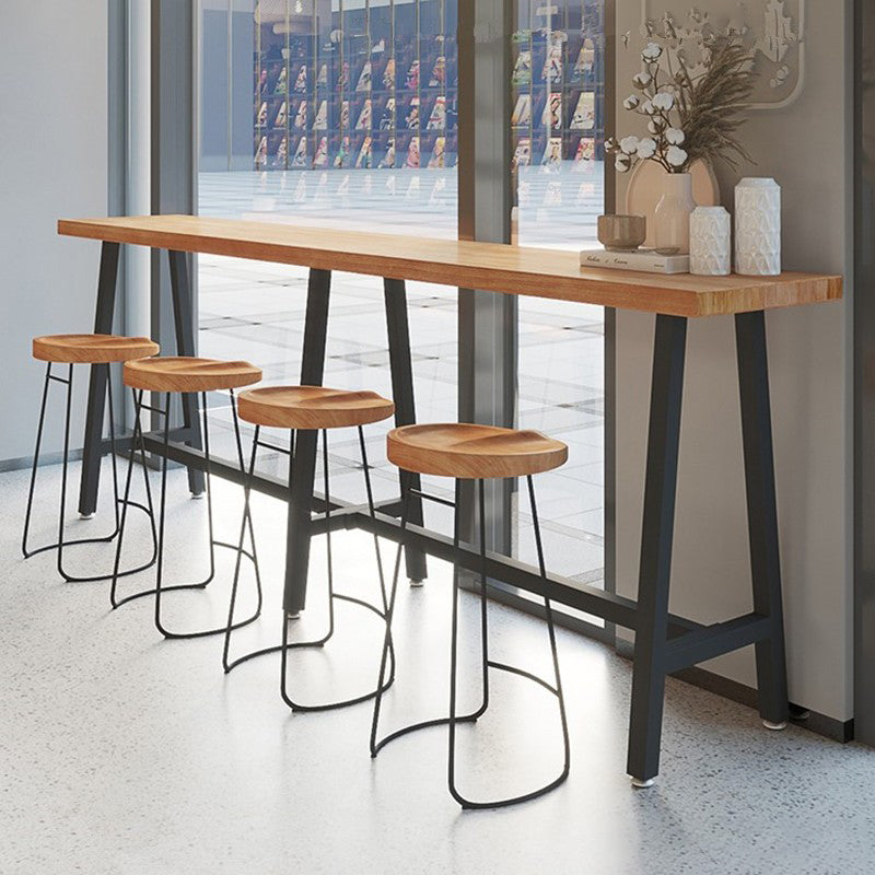 Modern Wood Bistro Bar Table with Rectangle Table Top Black Trestle Table - 42" H