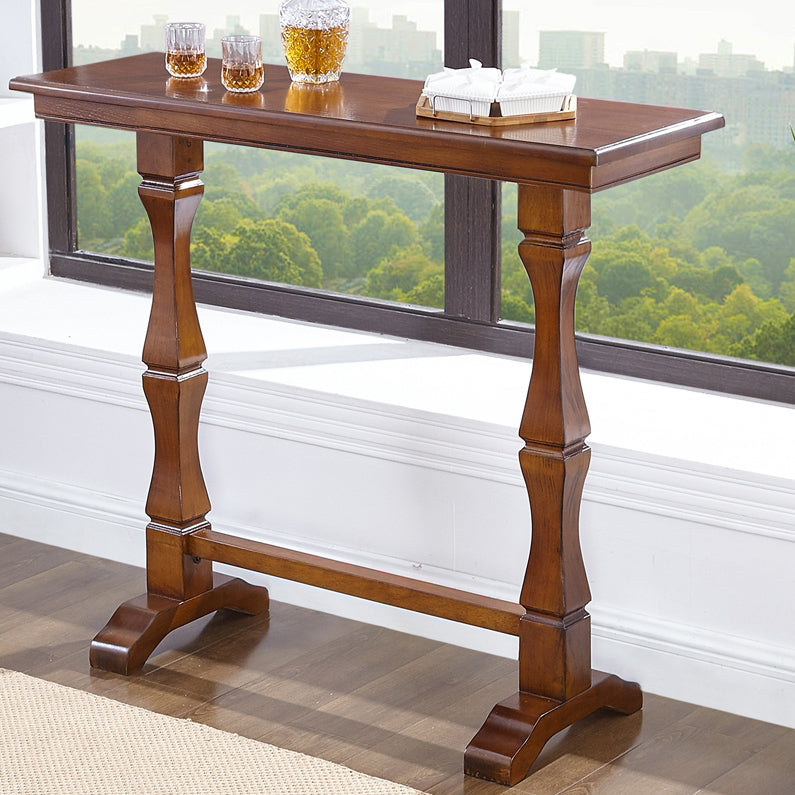 Modern Brown Wood Counter Table with Rectangle Table Top Trestle Table - 42" H