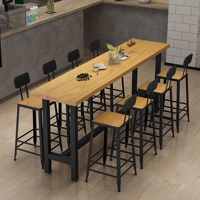 Light Brown Modern Style Bar Table Solid Wood Rectangular Bar Table with Metal Base