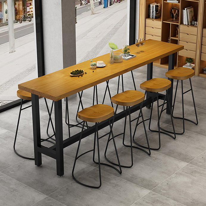 Light Brown Modern Style Bar Table Solid Wood Rectangular Bar Table with Metal Base