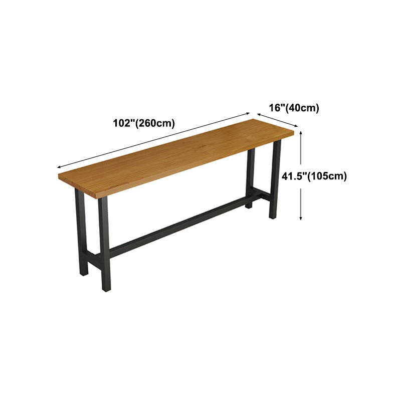 Light Brown Modern Style Bar Table Solid Wood Rectangular Bar Table with Metal Base