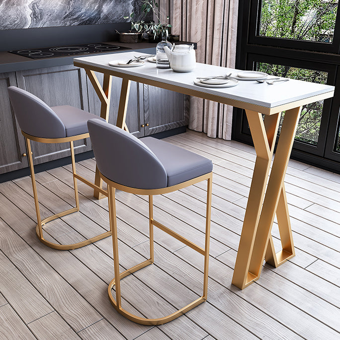 White Glam Style Bar Table in Faux Marble and Metal Bar Table for Dining Room