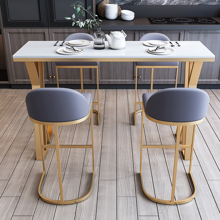 White Glam Style Bar Table in Faux Marble and Metal Bar Table for Dining Room