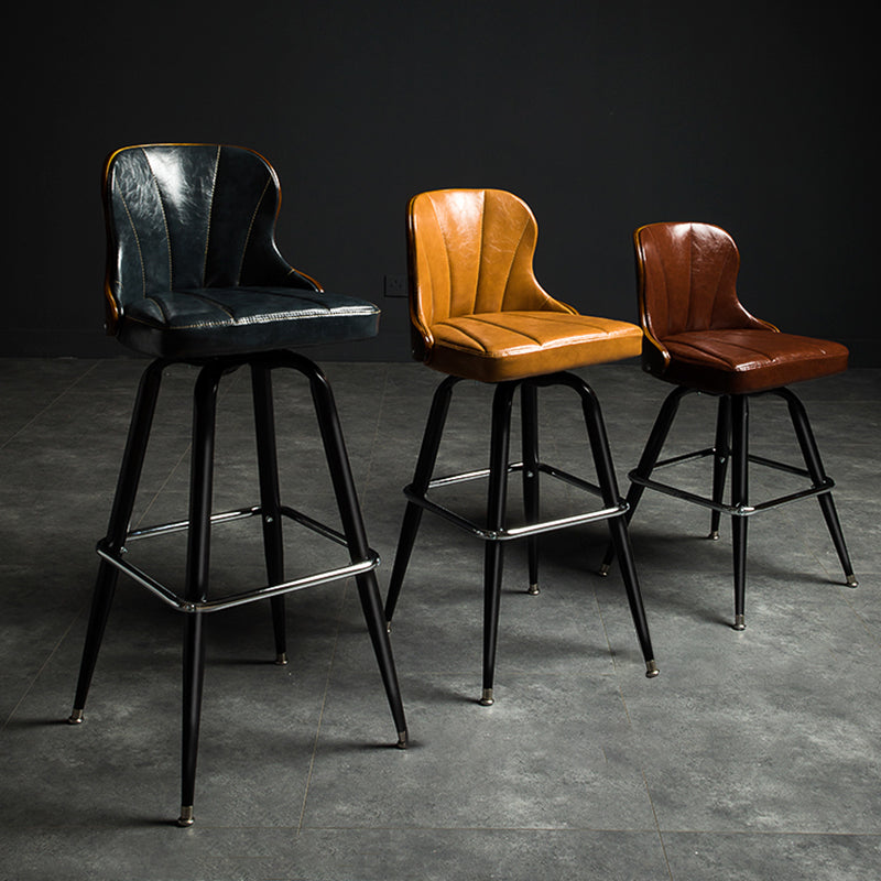 Modern Rotatable Backrest Counter Stool Iron Cafe Bar Stool with Leather Cushion and Pedal