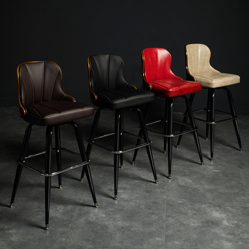 Modern Rotatable Backrest Counter Stool Iron Cafe Bar Stool with Leather Cushion and Pedal