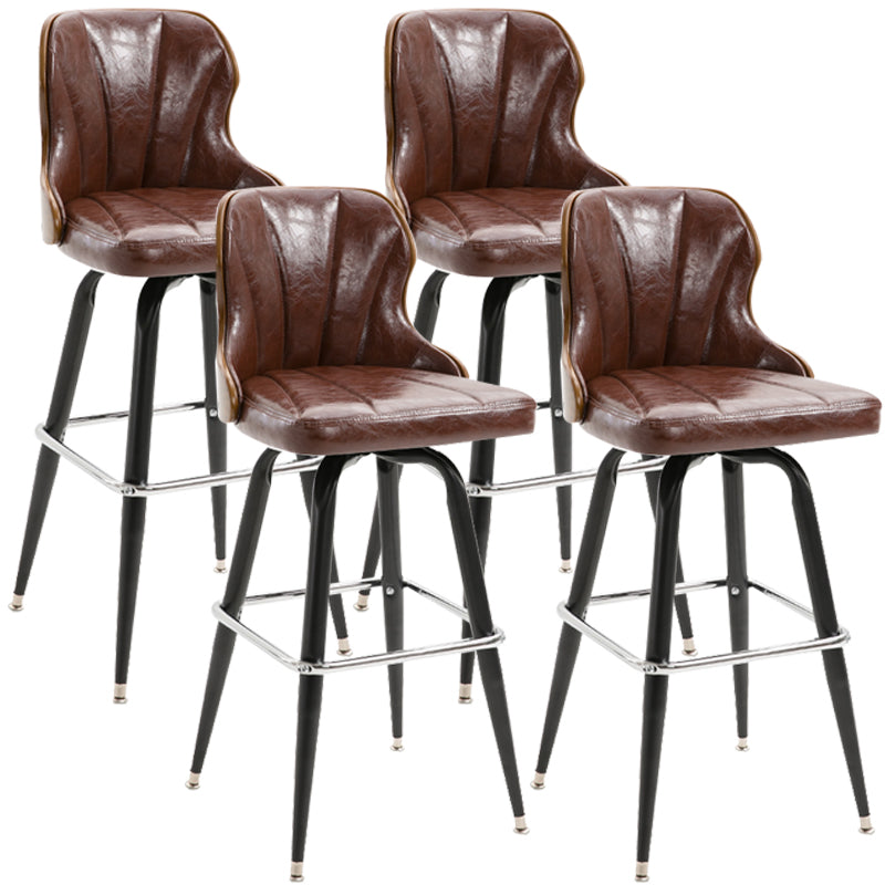 Modern Rotatable Backrest Counter Stool Iron Cafe Bar Stool with Leather Cushion and Pedal