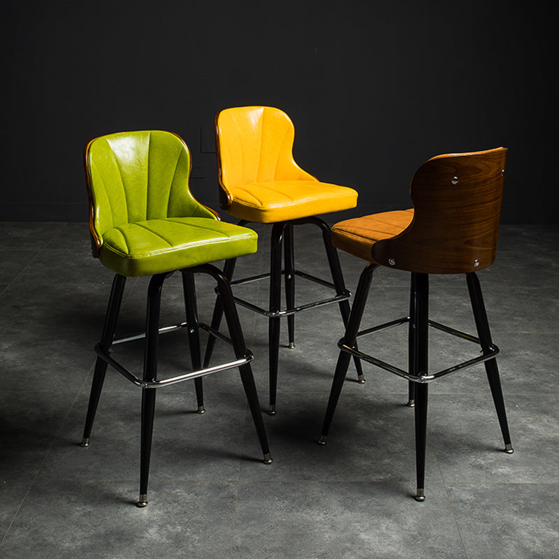 Modern Rotatable Backrest Counter Stool Iron Cafe Bar Stool with Leather Cushion and Pedal