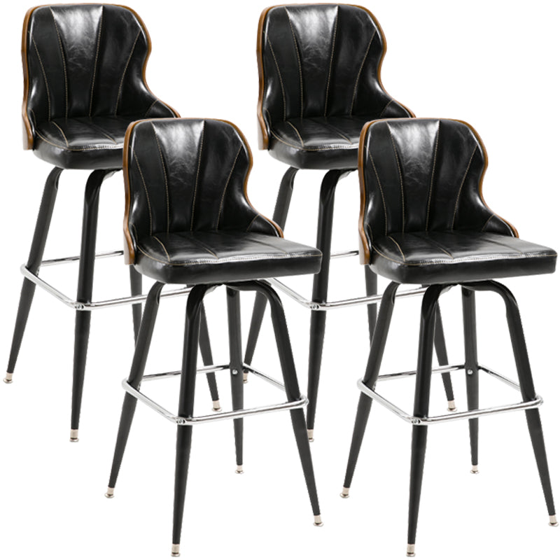 Modern Rotatable Backrest Counter Stool Iron Cafe Bar Stool with Leather Cushion and Pedal