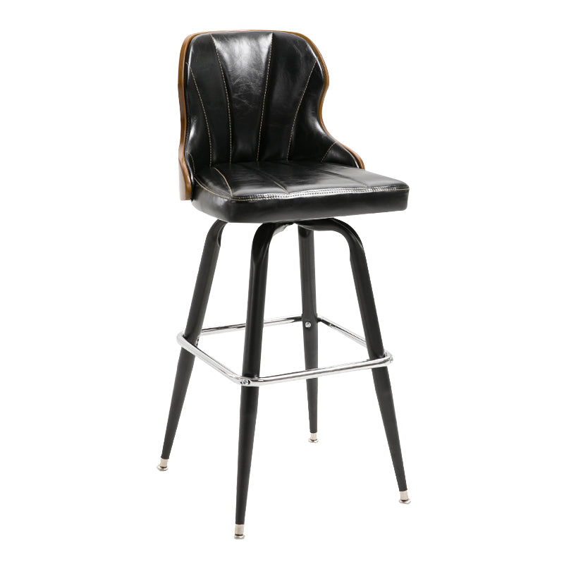 Modern Rotatable Backrest Counter Stool Iron Cafe Bar Stool with Leather Cushion and Pedal