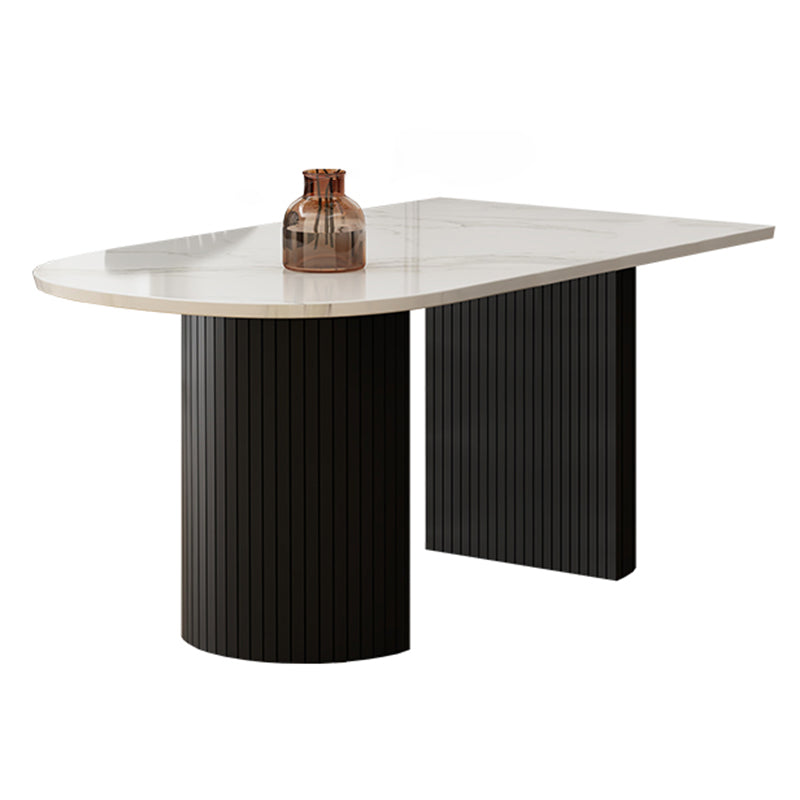 Zwarte toon eettafel eenvoud stijl dubbele voetstuktafel voor eetkamer