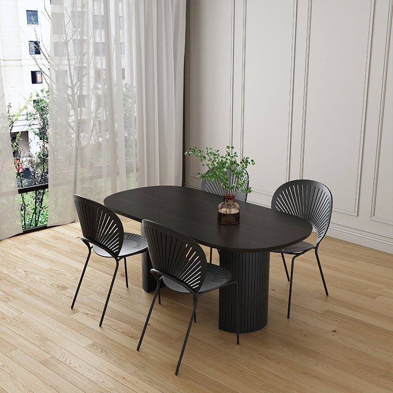 Zwarte toon eettafel eenvoud stijl dubbele voetstuktafel voor eetkamer