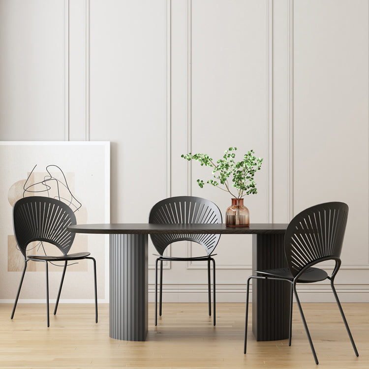 Zwarte toon eettafel eenvoud stijl dubbele voetstuktafel voor eetkamer