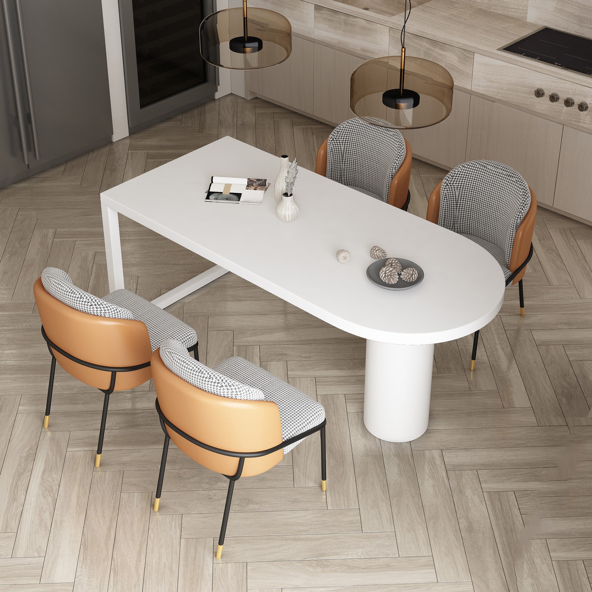 Modern Style Dining Table White Home Use Dining Table with Double Pedestal Base
