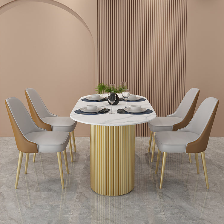 Moderner Esstisch Oval Doppelpodest Esstisch für Zuhause