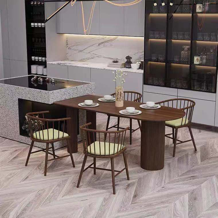 Table de salle à manger en bois massif de forme libre, table de dinette moderne avec 3 pieds