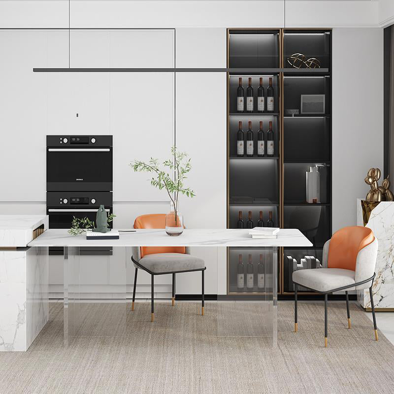 Mesa de comedor de estilo moderno Mesa de doble pedestal de piedra sinterizada para la cocina