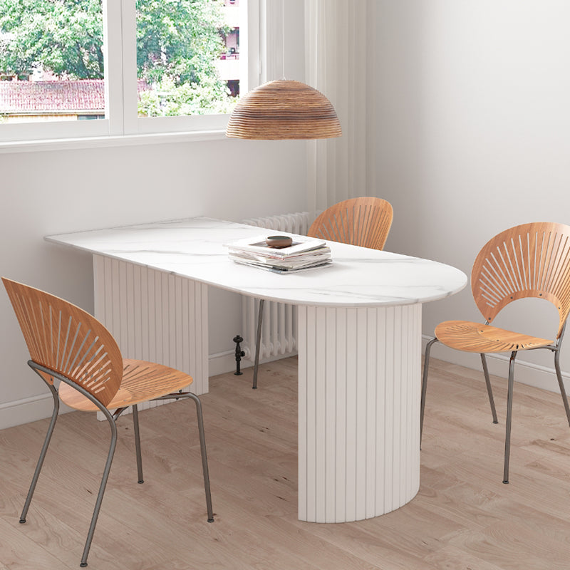 Modern Style White Dining Table Wood Dining Table with Double Pedestal Base