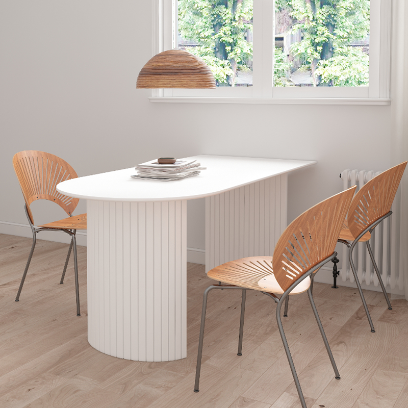 Modern Style White Dining Table Wood Dining Table with Double Pedestal Base
