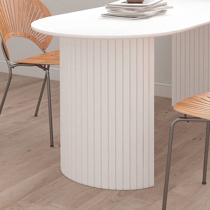 Modern Style White Dining Table Wood Dining Table with Double Pedestal Base