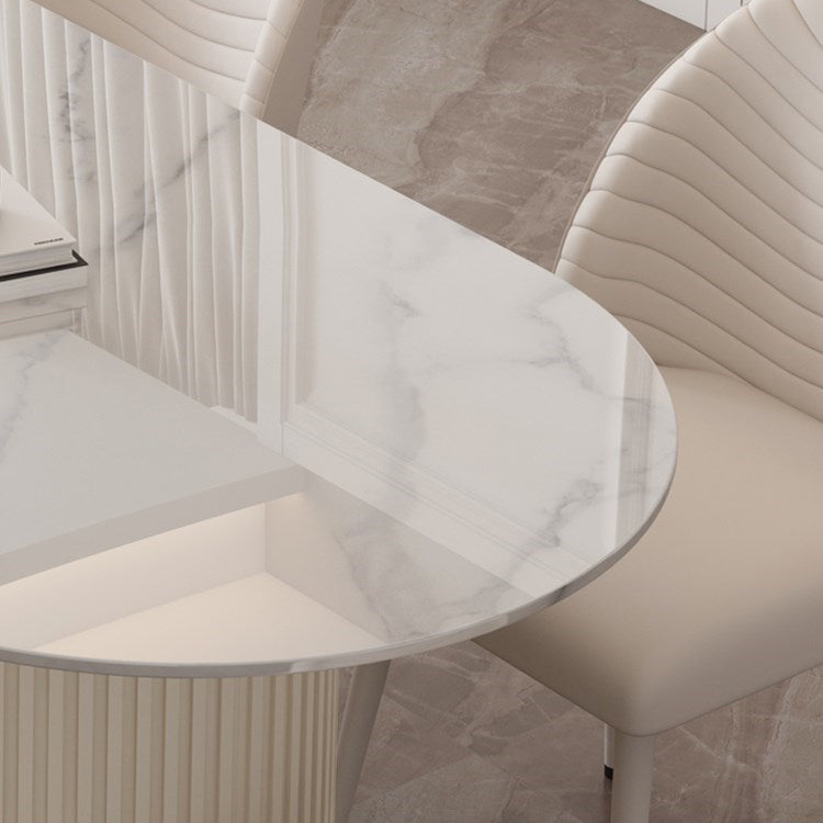 Sintered Stone White Table for Restaurant Modern Dining Table with Double Pedestal Base