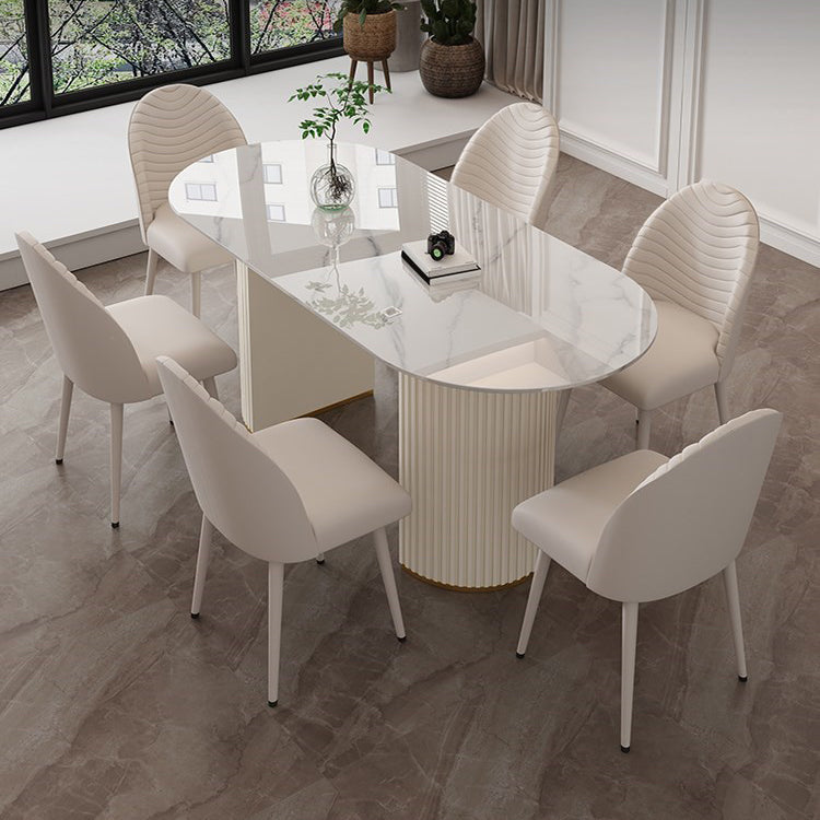 Sintered Stone White Table for Restaurant Modern Dining Table with Double Pedestal Base