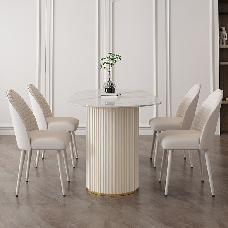 Sintered Stone White Table for Restaurant Modern Dining Table with Double Pedestal Base