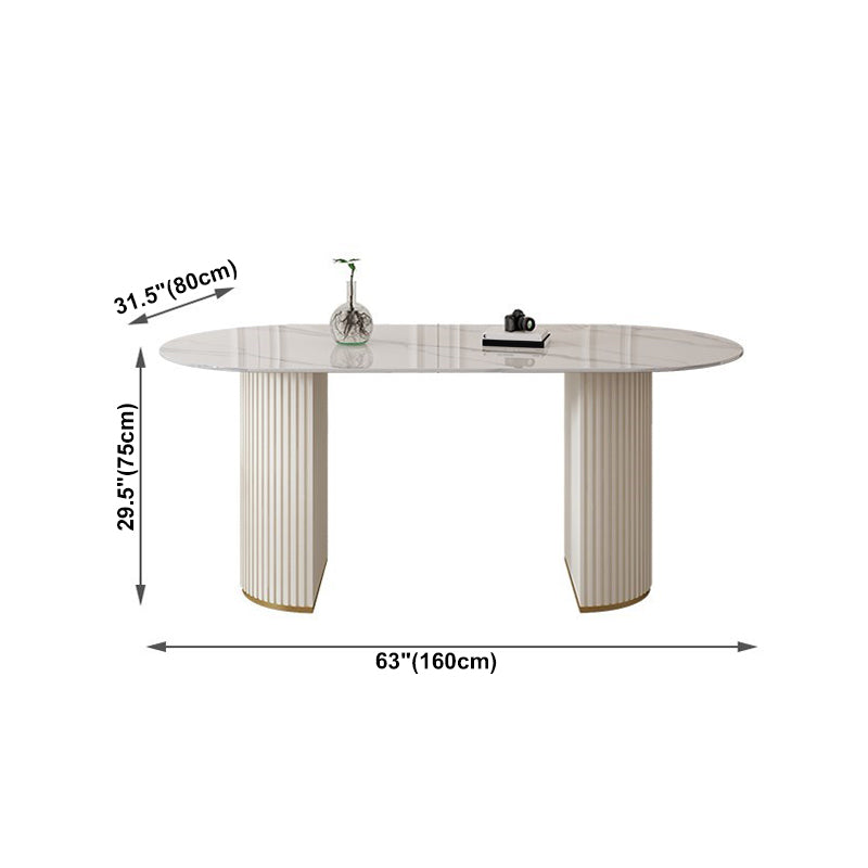 Sintered Stone White Table for Restaurant Modern Dining Table with Double Pedestal Base