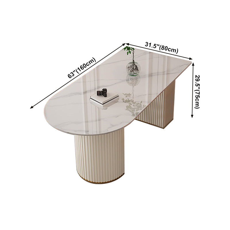 Sintered Stone White Table for Restaurant Modern Dining Table with Double Pedestal Base