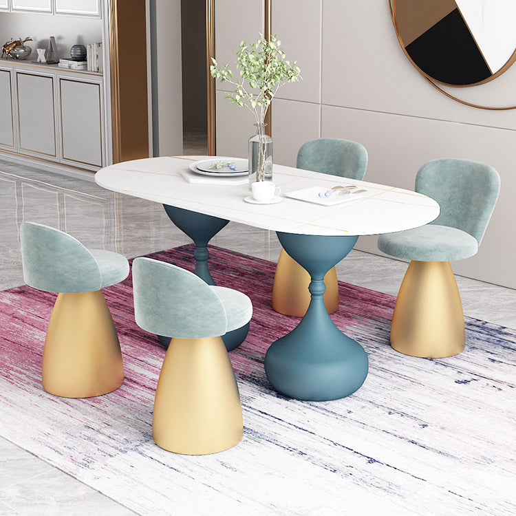 Oval Sintered Stone Table for Restaurant Modern Dining Table with Double Pedestal Base