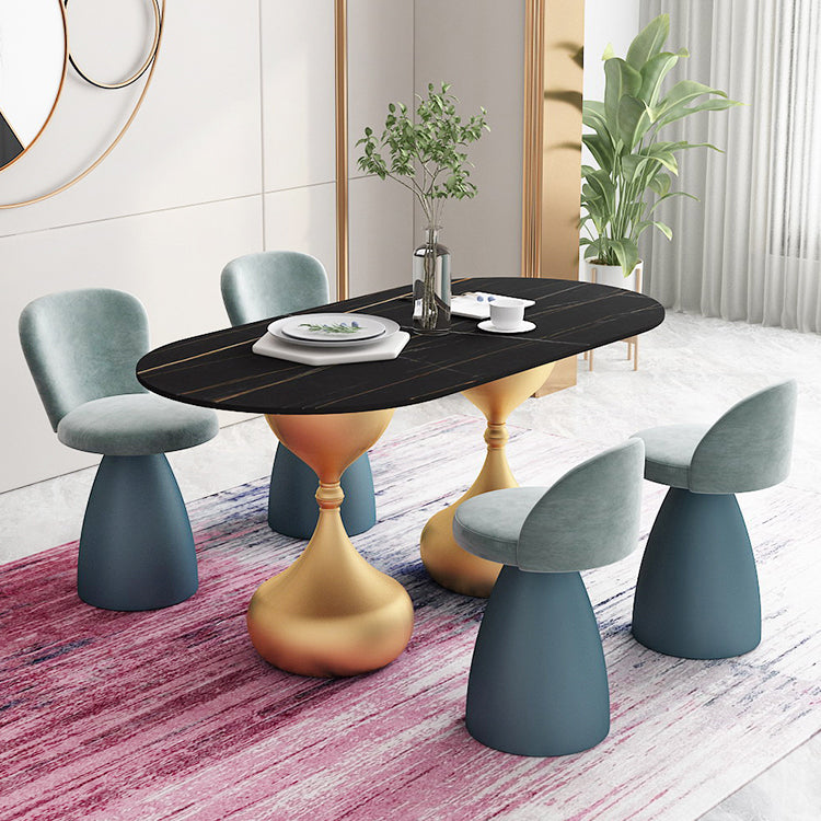 Oval Sintered Stone Table for Restaurant Modern Dining Table with Double Pedestal Base