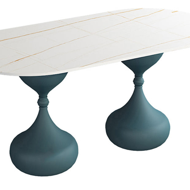 Oval Sintered Stone Table for Restaurant Modern Dining Table with Double Pedestal Base