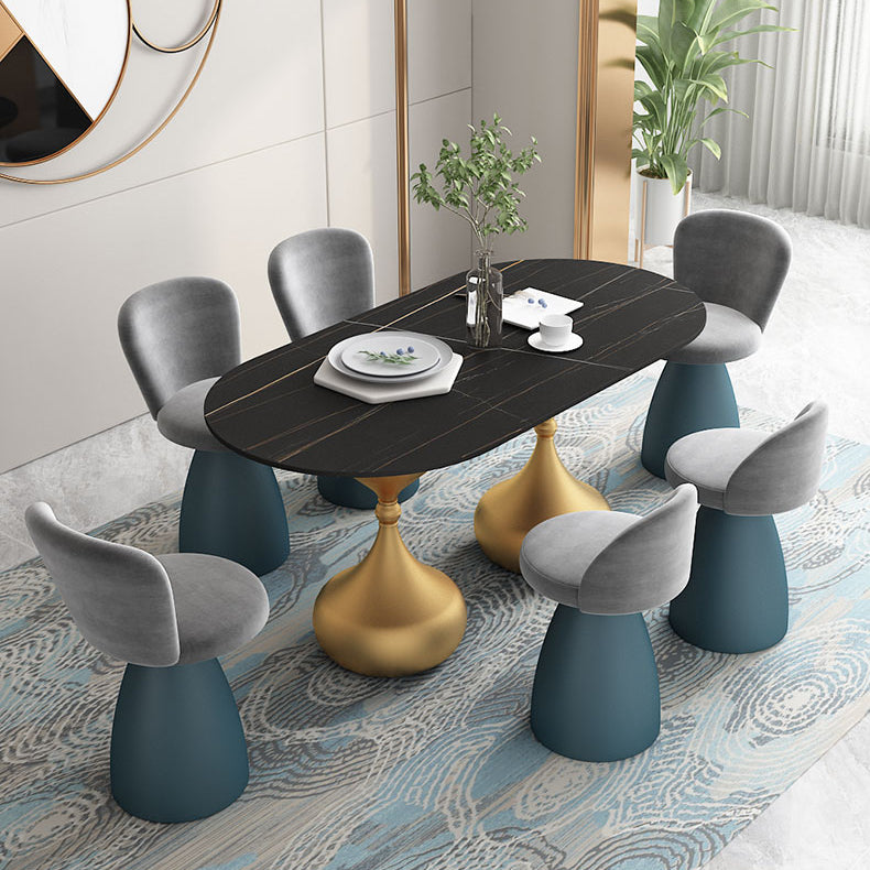 Oval Sintered Stone Table for Restaurant Modern Dining Table with Double Pedestal Base