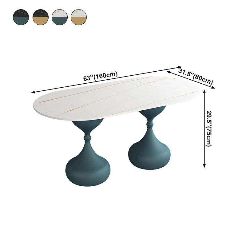 Oval Sintered Stone Table for Restaurant Modern Dining Table with Double Pedestal Base