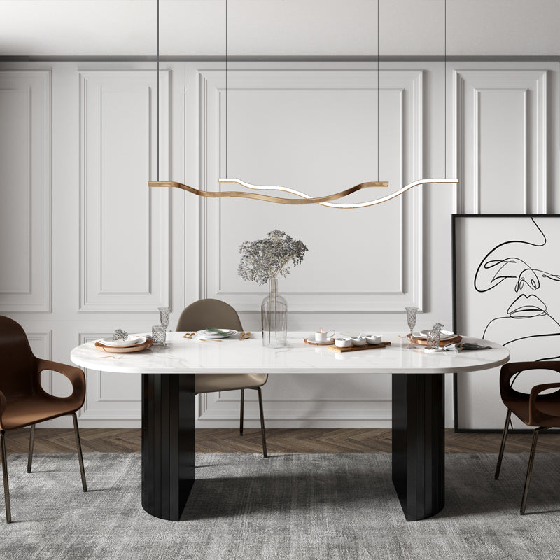 Metal Contemporary Double Pedestal Dining Table Sintered Stone Table for Dining Room