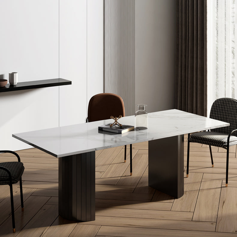 Metal Contemporary Double Pedestal Dining Table Sintered Stone Table for Dining Room