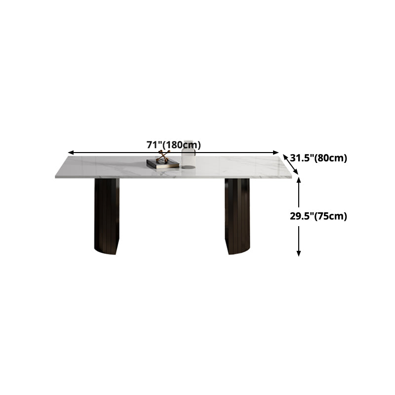 Metal Contemporary Double Pedestal Dining Table Sintered Stone Table for Dining Room